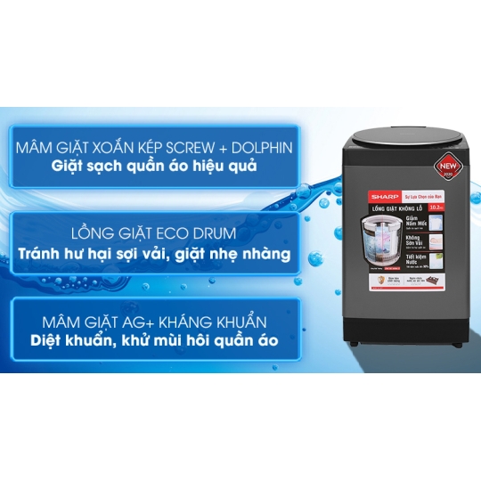 Máy giặt Sharp 10.2 kg ES-W102PV-H Mới 2020