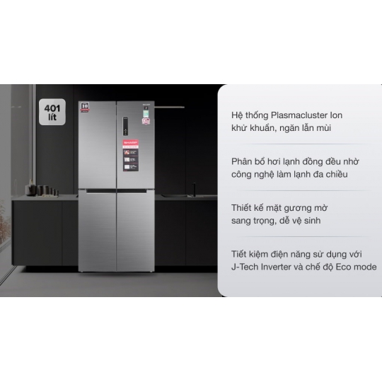 tủ lạnh Sharp Inverter 401 lít SJ-FXP480V-SL