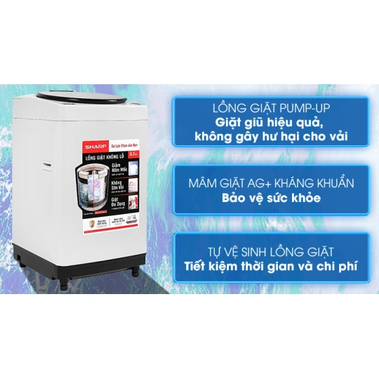 Máy giặt Sharp 8.2 kg ES-W82GV-H Mới 2020